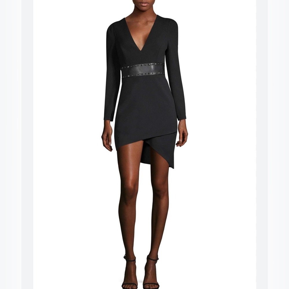 BCBGMaxAzria Black V-Neck Long Sleeve Sheath Dress 8 Studded